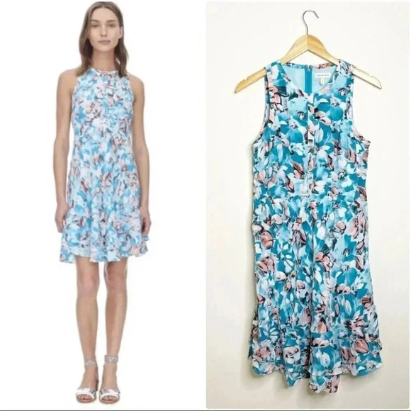 Rebecca Taylor Aloha Silk Floral Sleeveless Blue Dress Size 6 - Picture 1 of 6